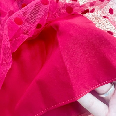 Vestido Manga Longa Tule com Bolinhas - Vermelho